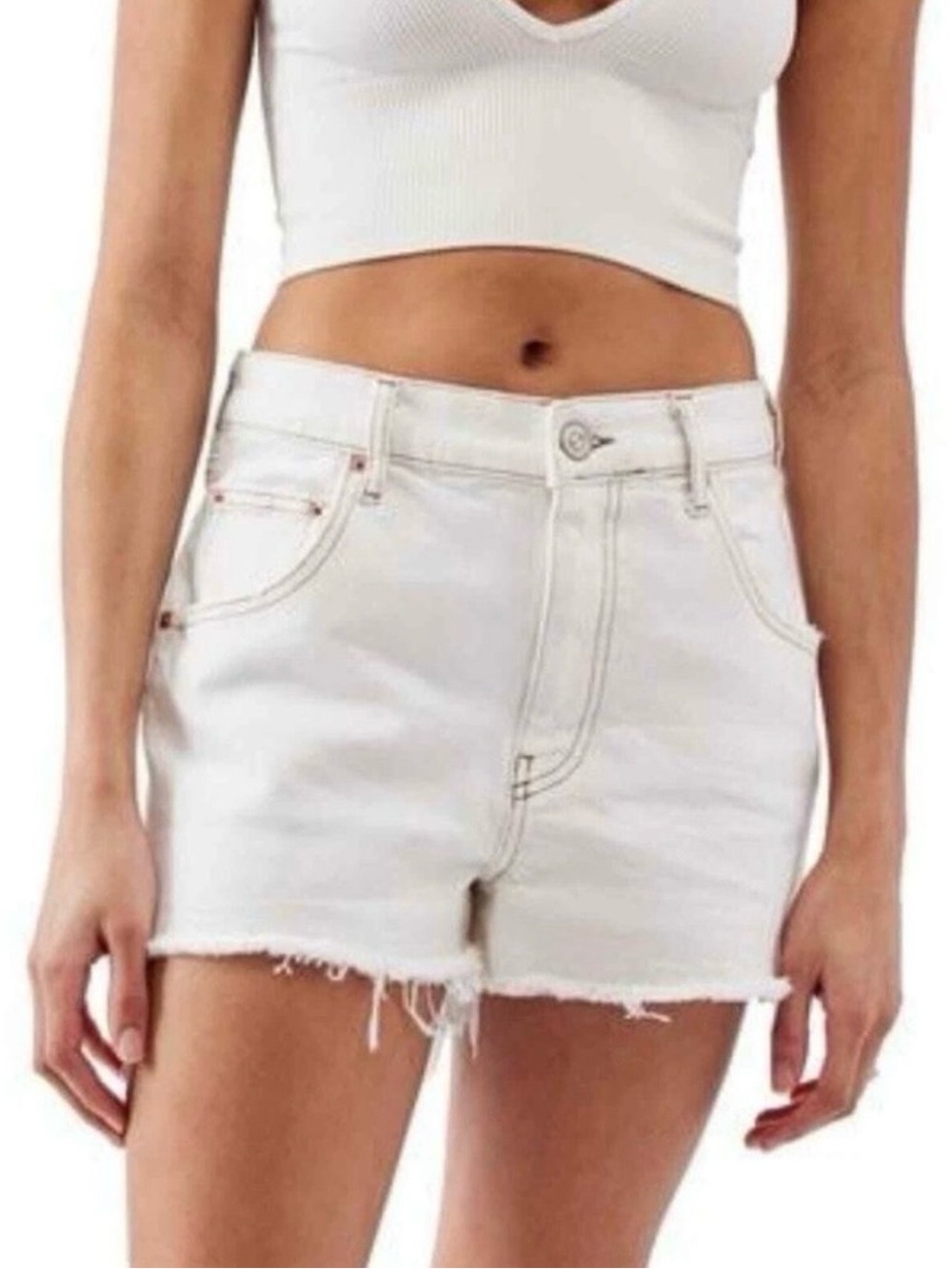BDG White High-Rise Frayed Denim Shorts